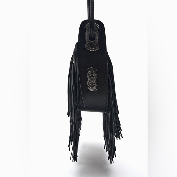 ZARA FRINGED GENUINE LEATHER BUCKET BAG - Picture 7 of 11